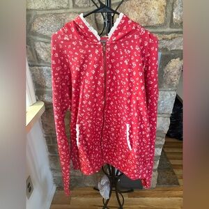 (NWOT) Ampersand Avenue Red Floral Full Zip Hoodie 3XL Lace Trim Soft Stretch